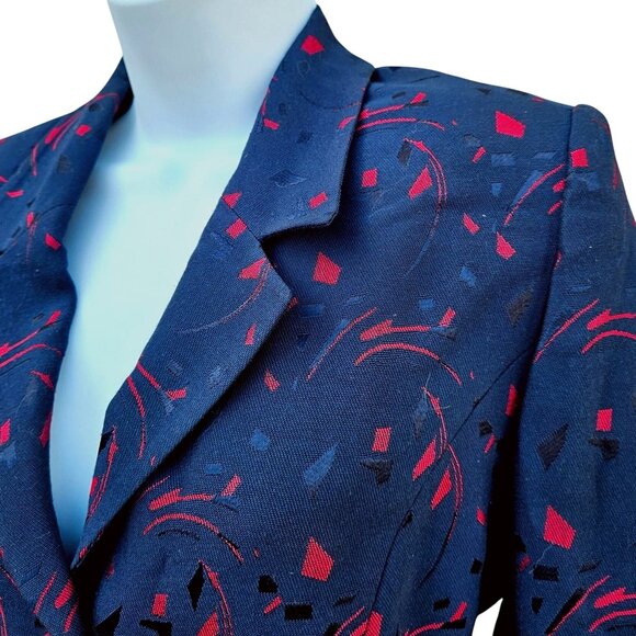 Vintage Turkish Tekbir Modest Coat 80s/90s Navy Red Woven Jacquard 6 8 38 - Picture 9 of 15